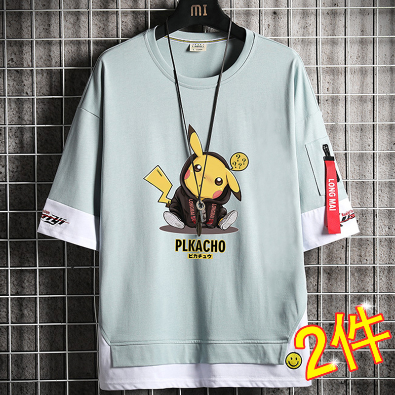 Summer Pure Cotton Short Sleeve T-shirt Male Tide Card Trend Teen Junior High School Student Half Sleeve T-shirt Men's Clothing Loose Clothing T