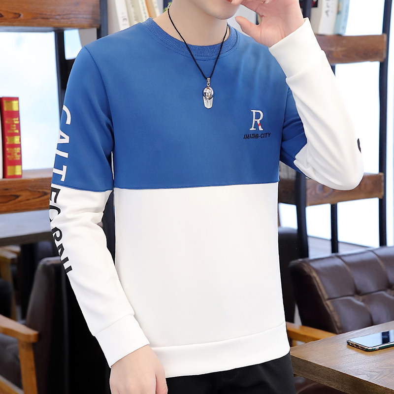 Tide brand ins sweater men's 2022 new casual color matching long-sleeved T-shirt bottoming shirt men's autumn and winter round neck top clothes