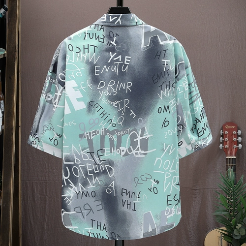 Трендовая рубашка, шелковая куртка, короткий рукав, оверсайз