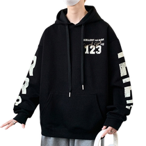 Hooded sweatshirt mens spring and autumn new trendy brand handsome printed jacket mens loose casual versatile top clothes for teenagers