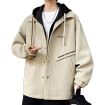 Fake two-piece jacket for men 2024 autumn and winter new American casual jacket for men and teenagers handsome work clothes