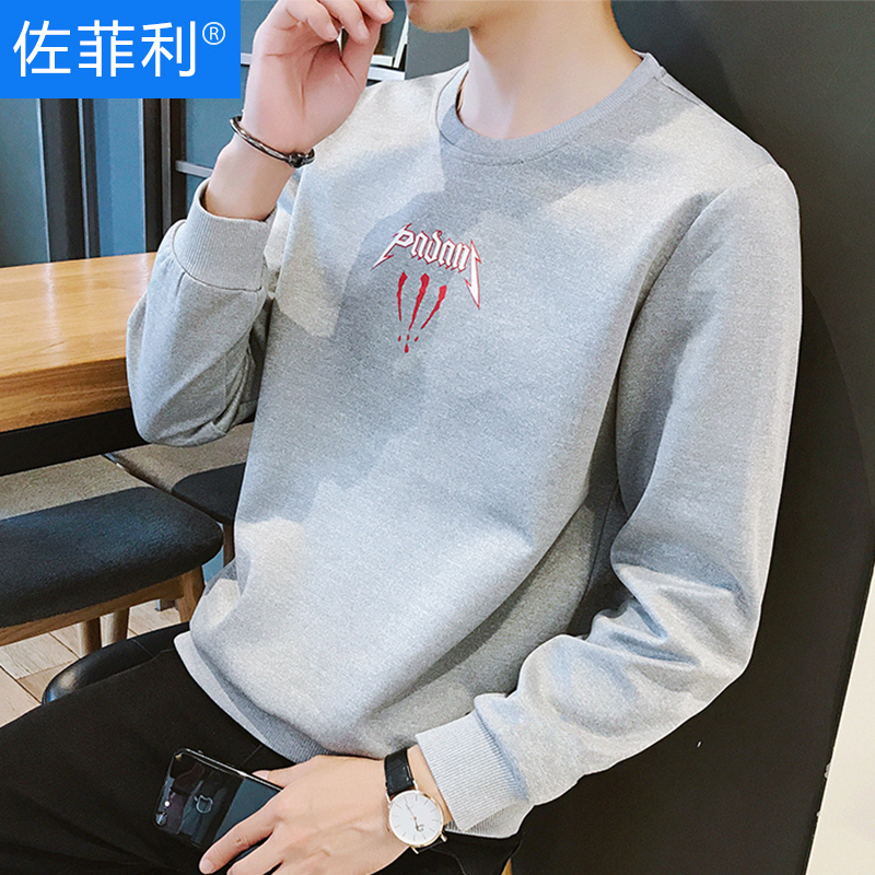 Men's thick T-shirt fall new Korean version trendy lovers fit round collar T-shirt male tide card ins loose 100 lap up clothes