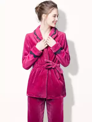 Coral velvet pajamas women's autumn and winter long sleeves home clothing flannel thickened winter large size plus velvet fever pants