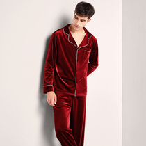Golden Velvet Pyjamas Mens Autumn Winter Long Sleeves Coral Suede Spring Autumn Thin mens warm weather goose down home for winter