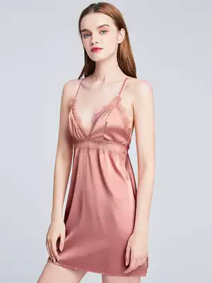 Pajamas Sexy women hot adult suspender night dress Ice silk halter deep V lace slit fun pajamas home clothes