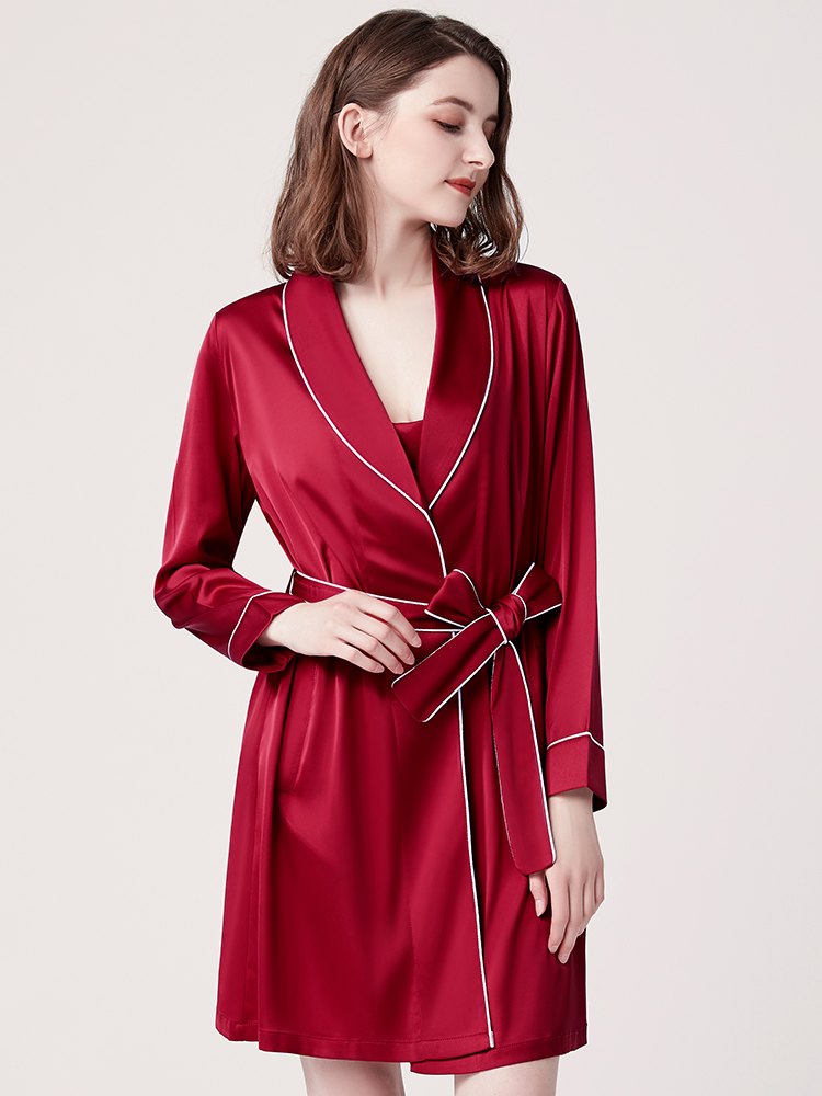 Ice silk nightgown Women's thin summer Japanese kimono pajamas Long version spring and autumn bathrobe Summer morning robe Silk bathrobe