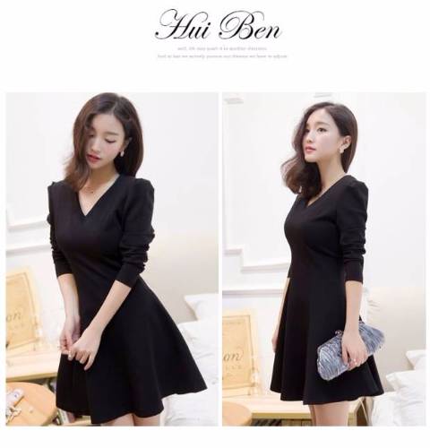 Mùa xuân và mùa thu mới thời trang Hàn Quốc dài tay áo dài cổ chữ V khí chất nữ Slim cơ sở gợi cảm Một từ váy ngủ đồ bộ mặc nhà