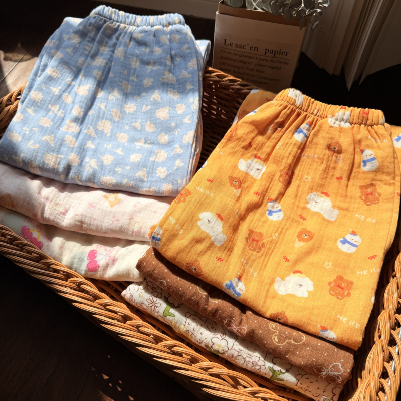 Spring and Summer New Style Pure Cotton Pajama Pants for Women, Cartoon Pattern, Double-Layer Gauze, Loose and Casual, Suitable for Home Wear and Can Be Worn Outside, Long Pants for Walking Spring and Summer New Style Pure Cotton Pajama Pants for Women, Cartoon Pattern, Double-Layer Gauze, Loose and Casual, Suitable for Home Wear and Can Be Worn Outside, Long Pants for Walking