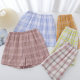 Summer pure cotton pajamas women's shorts plaid thin loose large size can be worn outside couples beach men's 5-point home pants