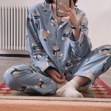Демисезонная хлопковая пижама, комплект, лонгслив, штаны, цветочные композиции, 2 шт, свободный крой, с медвежатами, цветочный принт