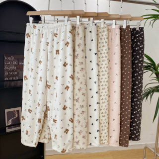 Floral cartoon winter coral velvet warm casual pajamas