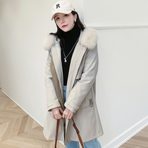Fox fur collar rex rabbit fur liner pie overcoat womens 2022 winter new Haining fur coat mid-length young