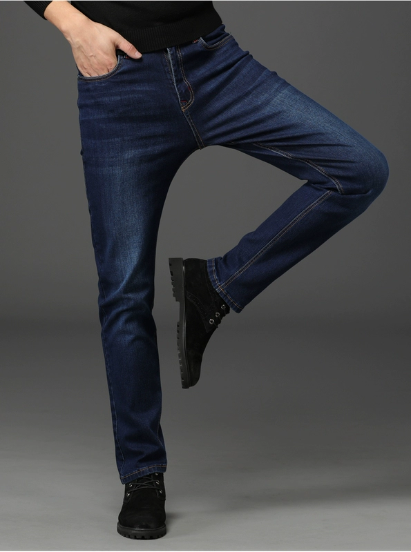 Mùa xuân và mùa thu mẫu cao co giãn Quần skinny jeans nam trẻ trung quần dài co giãn Phiên bản Hàn Quốc của nam giới size lớn - Quần jean quần jean nam ống suông