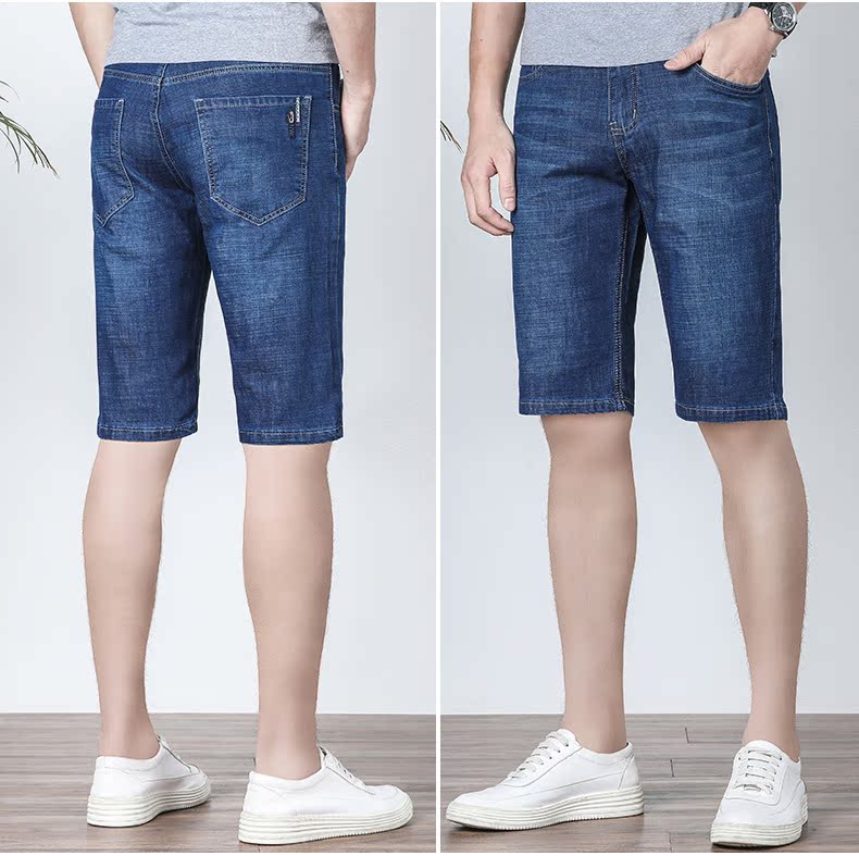 Mùa hè 2019 siêu mỏng kinh doanh co giãn 5 điểm quần jeans nam mỏng thẳng năm điểm quần short xu hướng quần áo nam - Quần jean quần nam đẹp