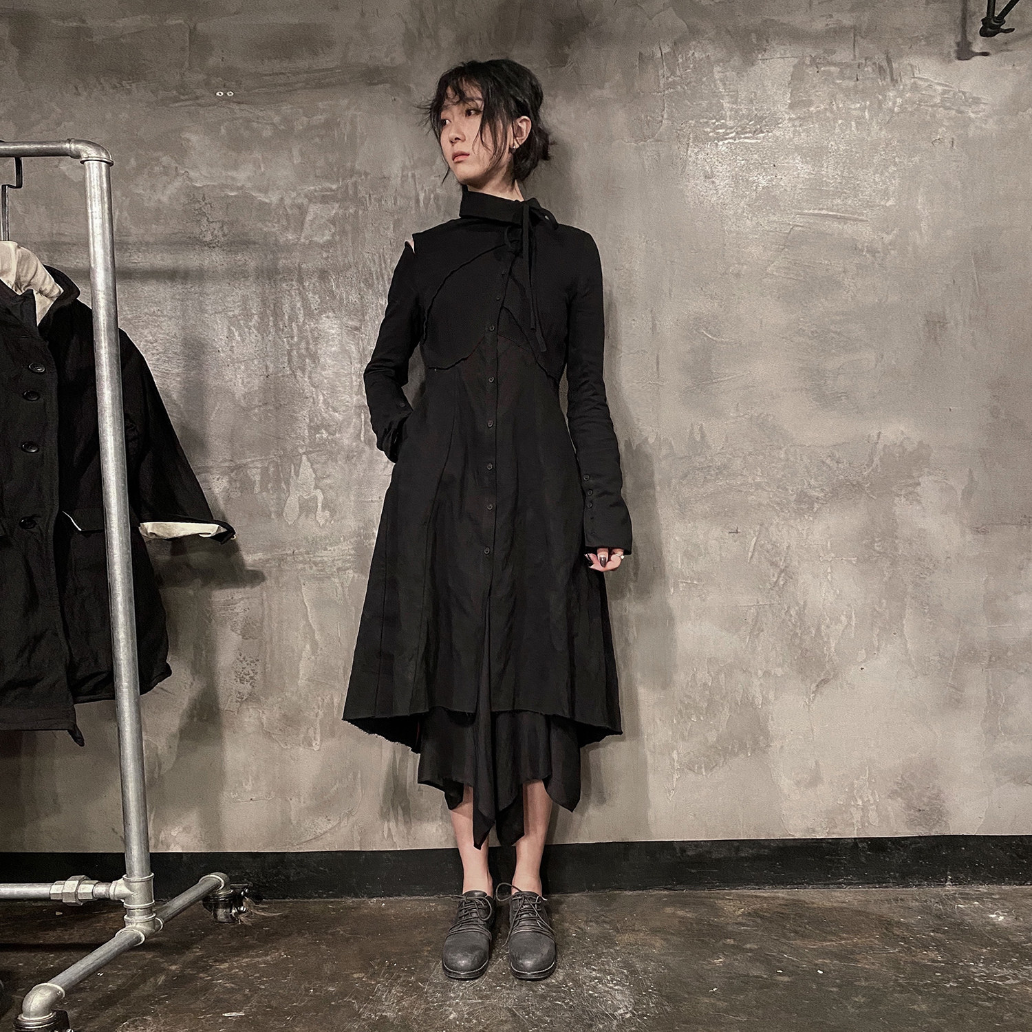 Bloody original niche women's raw edge irregular pendulum design sense dress women's slender long skirt