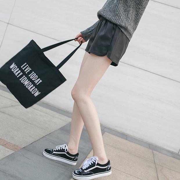 2018 thu đông mới quần da cỡ lớn quần short nữ 200 pounds chất béo thun co giãn eo cao đã mỏng bên ngoài mặc quần ống rộng quần cotton bó sát
