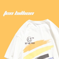 Set Me Free TEN BILLION 2023 Summer Street Хип-Хоп Свободная однотонная рубашка с круглым вырезом для мужчин