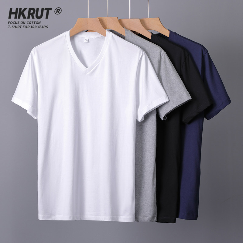 純綿Vネック2026年夏新作無地半袖Tシャツ、シンプルなハートネックトップス、ゆったりスリムに見えるプラスサイズTシャツ