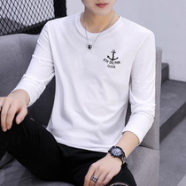 2021 new mens autumn long-sleeved t-shirt pure cotton white body shirt mens base shirt top clothing trend round neck