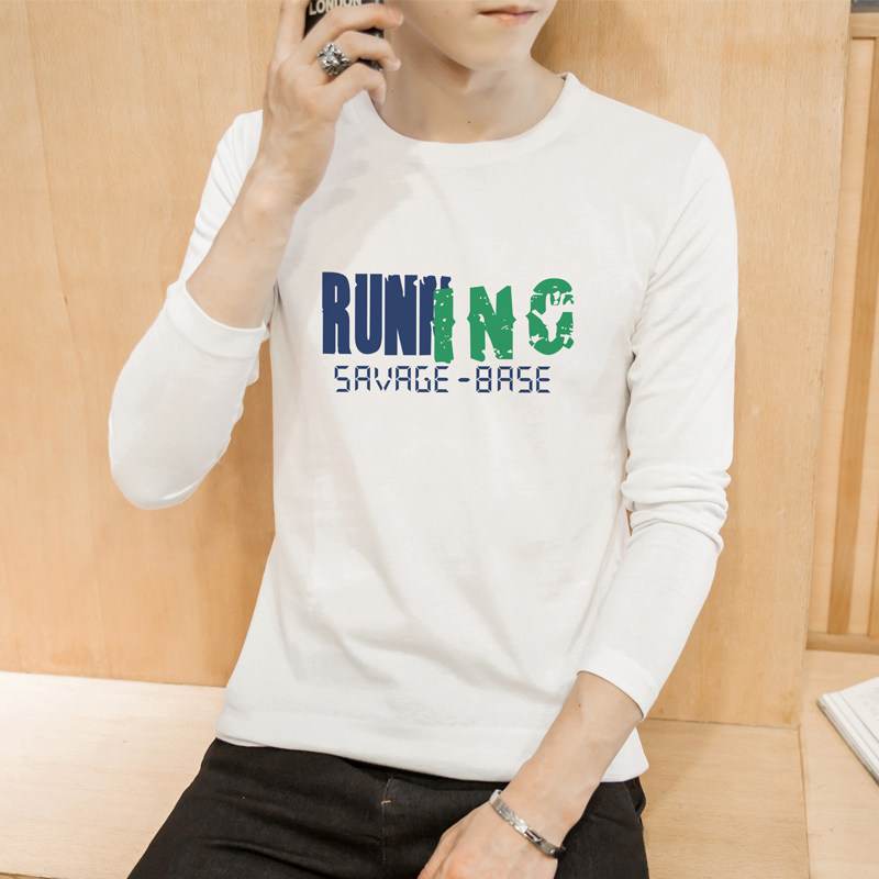 2021 new men's autumn long-sleeved T-shirt trend round neck autumn coat top clothing T-shirt pure cotton inner jacket men's clothing