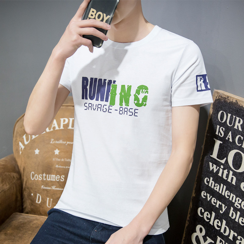 2022 Summer Trend Men's Han - style printed round - collar printed cotton short - sleeved T - shirt teen clothes for young men