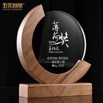 High-grade marble crystal trophy white marble stone medal custom solid wood custom retirement honor commemorative plaque