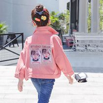 Girls spring denim coat 2021 New Korean version little girl loose short top pink Tong clothes