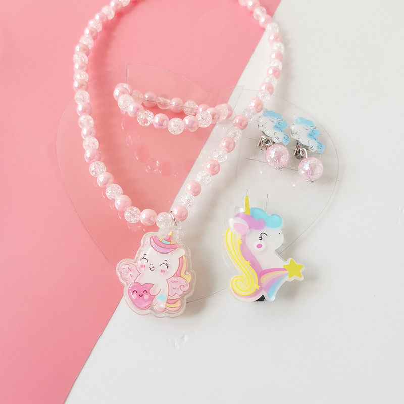 Ожерелье 六一儿童节礼物项链首饰套装戒指女童生日冰雪公主耳夹无耳洞手链 OTHER