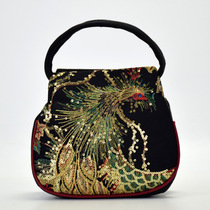 Yunnan ethnic style embroidered bag embroidered bag Peacock pattern mini ladies handbag Mom mobile phone bag