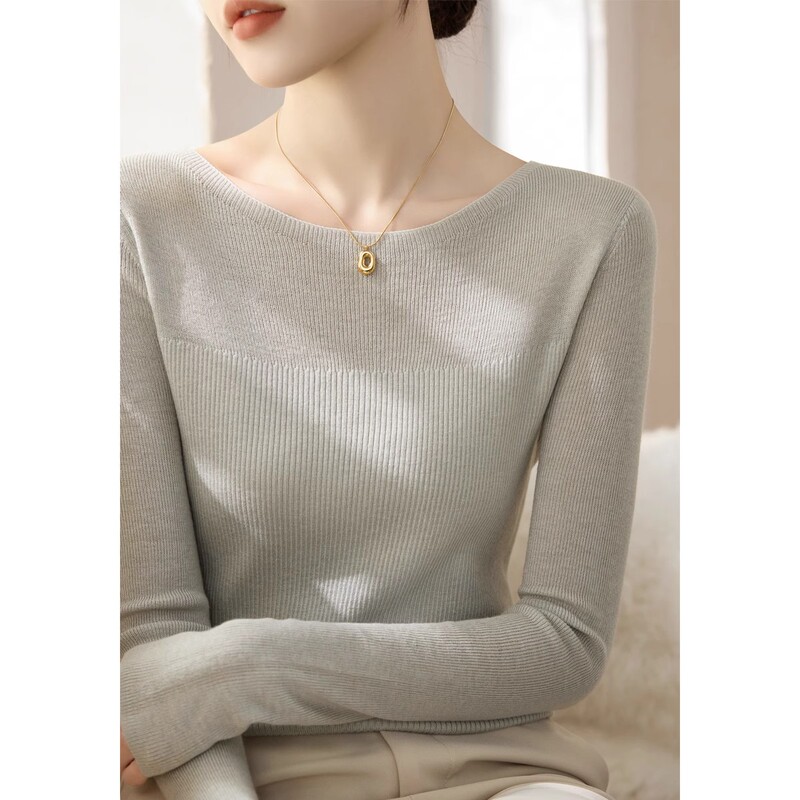 Trendy Brand Cvy Women's Base Layer Shirt 2026 Spring and Autumn New Style Inner Knit Sweater Off-Shoulder Long-Sleeve Regular Shoulder Top