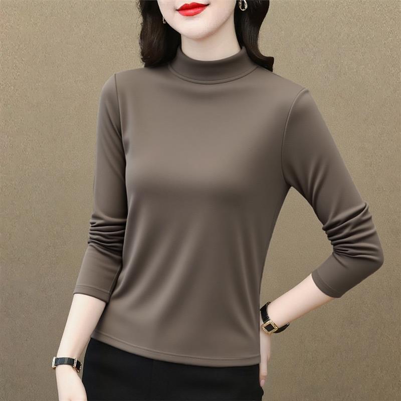 Trendy Brand Cvy Women's Base Shirt 2026 Spring and Autumn New Style Half-High Collar High-Elastic Stylish Slim-Fit Solid Color Top