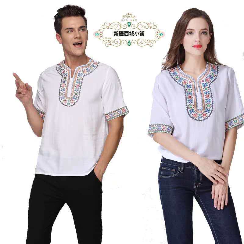 Xinjiang Uygur ethnic white pure cotton 2019 new short sleeve T-shirt for men's loose leisure 100 hitch