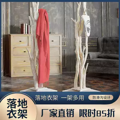 Natural solid wood branches floor-to-ceiling coat rack irregular wooden clothes hanging multi-fork hanger simple European-style bracket