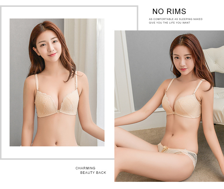 2018 sản phẩm mới khóa trước ren không có vòng thép đẹp làm đẹp tụ tập mẹ giả COS áo ngực set đồ lót bé gái áo ngực đẹp