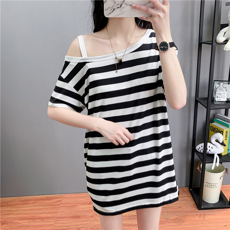 New stripe large size size short sleeve blouse blouses women's dress gags men's anti-strings Changing Clothing Items T-Shirts Drain Shoulder