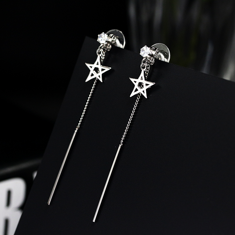 Earless ear piercing ear clip fake ear pin five-pointed star zircon earrings simple long version cd cross-dress pseudo lady's clothing big guy supplies