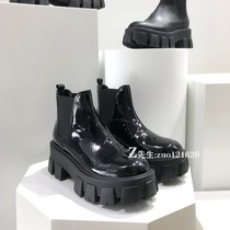 2021 New Liu Wen with gear thick bottom increased Chelsea boots female black patent leather short boots female spring and autumn single boots