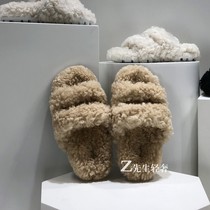 Mao Mao slippers women winter wear 2021 new fur one flat white Net red bursting Lamb hair