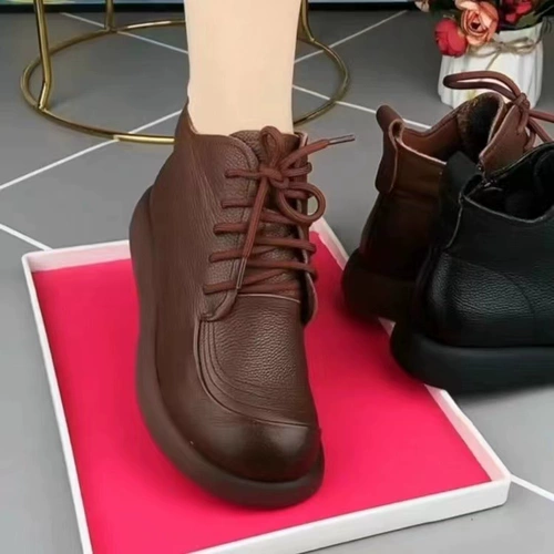 Martens, зимние туфли, флисовые короткие сапоги, ботинки для матери, из натуральной кожи, мягкая подошва