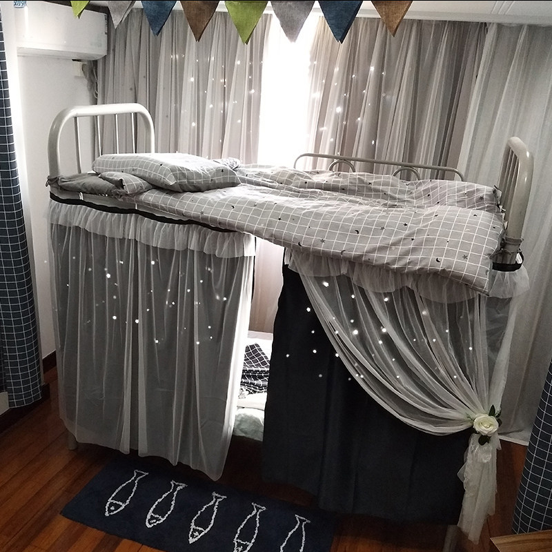 Rich Whitney Black Stars Double Layer Full Shading Bed Curtain College Girl Dorm Girl Hearts Up And Down The Main Breeze