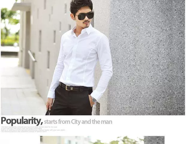 Cổ áo lớn hoang dã Phiên bản Hàn Quốc của doanh nghiệp giấu nút nam áo dài tay kaki miễn phí áo chống nhăn