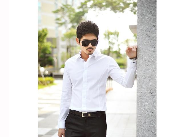 Cổ áo lớn hoang dã Phiên bản Hàn Quốc của doanh nghiệp giấu nút nam áo dài tay kaki miễn phí áo chống nhăn áo sơ mi đẹp