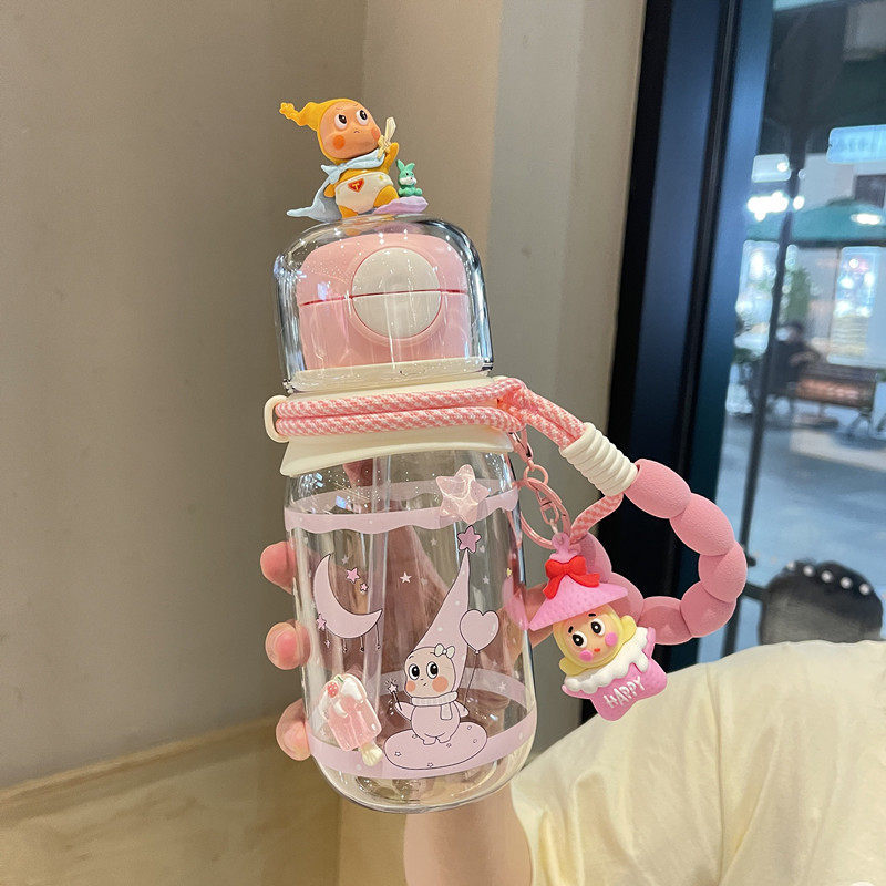 Uk Beloved【Star People Double Drinking Cup】Summer High-Value Student Portable Cup with Straw for Girls