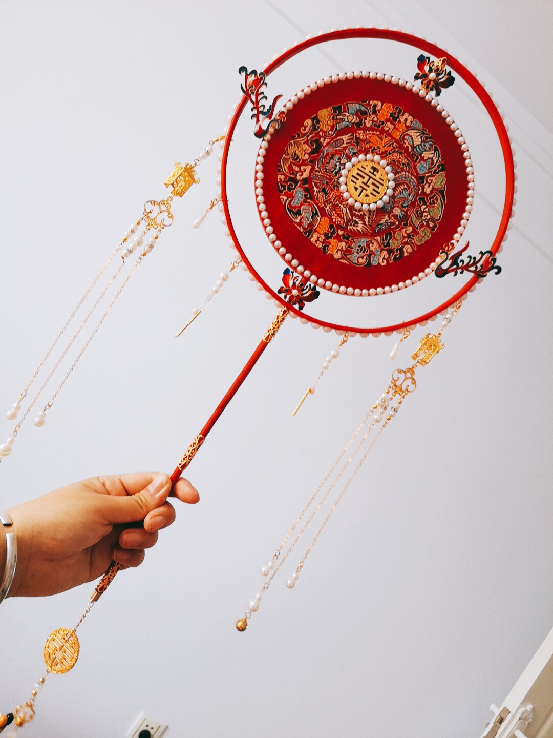 Double circle tuan fan double layer bridal Xiuhe Hanfu hand holding fan flower ancient style wedding fan diy material wrapped hand holding fan hi fan