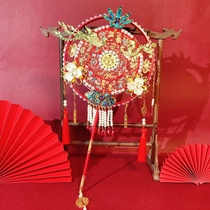 Chinese bridal delight with long handle group fan wedding hand holding flower fan dragon and vest show and palace fan marriage fan small red book