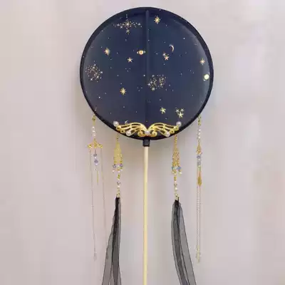 (Stars)Long-handled group fan finished ancient style bronzing with tassels palace fan Hanfu long fan DIY handmade materials