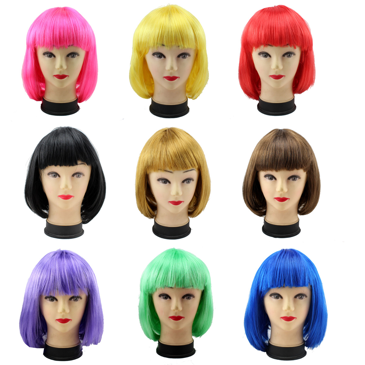 Qianqifang Christmas adult wig make-up dress-up dance student hair BOBO head wig variety of multi-color optional