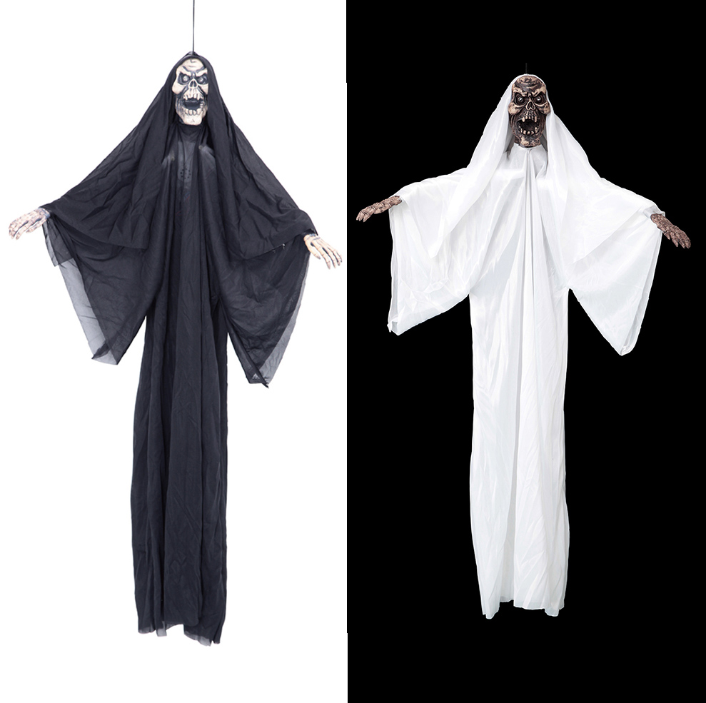 Qianki Square Halloween Ghost Festival supplies props bar cloth field decoration Voice control waving black and white big ghost impermanent ghost