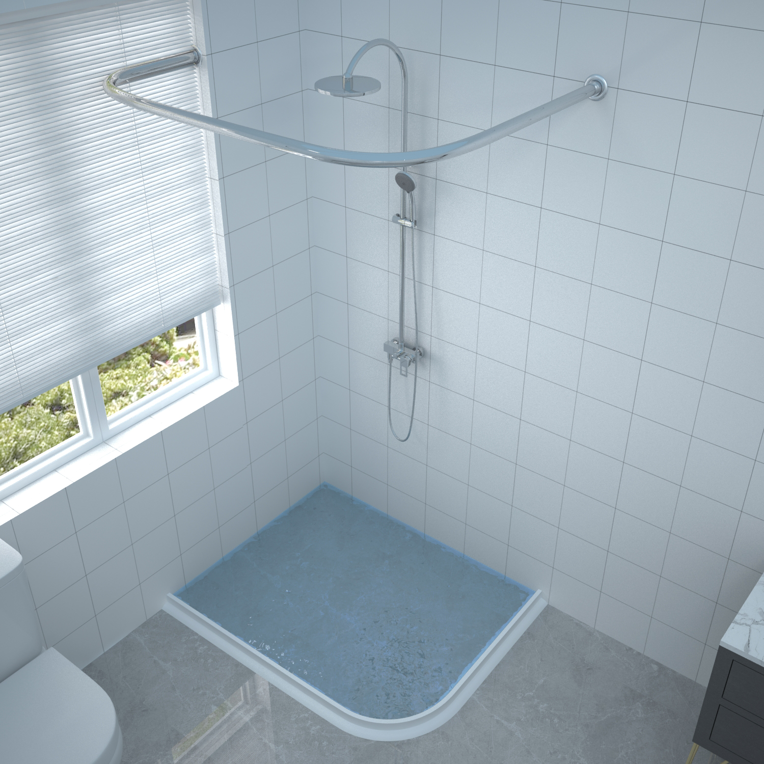 (Customized) thickened curved shower curtain rod shaped right angle Z-shaped shower curtain rod perforated stainless steel bathroom rod