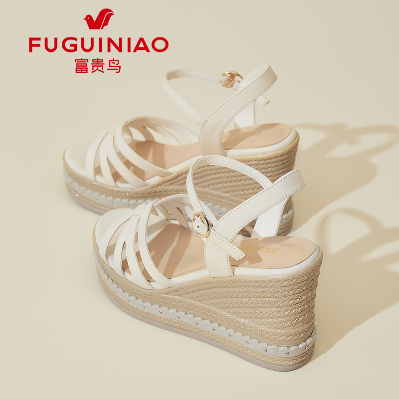 Fuguiniao Wedge Sandals for Women 2026 New Thick-Soled Comfortable Summer Shoes for Women with a High-End Feel and High Heels